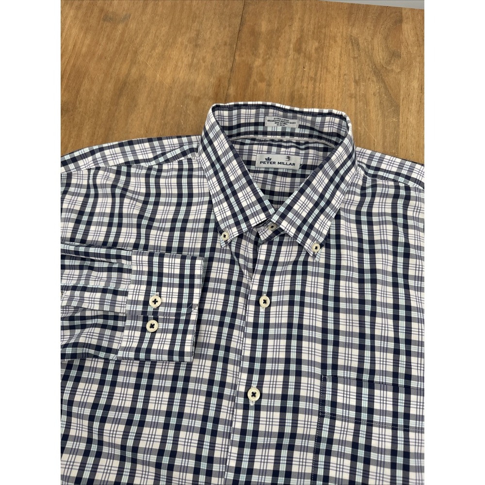 Peter Millar Crown Long Sleeve Button Down Shirt Men XL‎ Purple/Blue Plaid Golf
